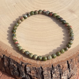 Dainty Unakite Beaded Bracelet | 4mm | Earthy Gemstone Bracelet