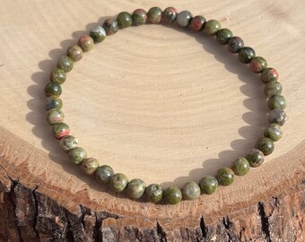 Dainty Unakite Beaded Bracelet | 4mm | Earthy Gemstone Bracelet