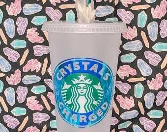 Crystals Charged Venti Starbucks Cold Cup and Crystal Straw Topper Set, Crystal Starbucks Cup, Witch Starbucks Cup