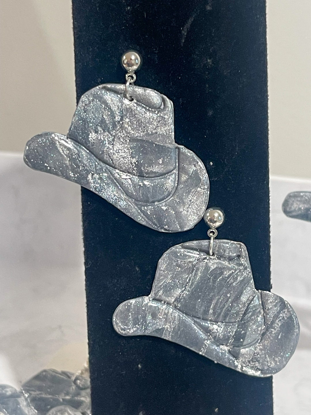 Disco Ball Cowboy Hat Earrings Polymer Clay Earrings Cowboy Etsy
