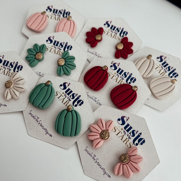 Fall Stud Polymer Clay Earrings, Pumpkin Earrings, Fall Flower Earrings, Fall Color Earrings, Boho Earrings, Pumpkin Studs, Cute Earrings