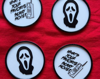 Scream Coasters, Ghost Face Coasters, Halloween Coasters, Horror Movie Coasters, Scary Coasters, Scream The Movie, Glow in the Dark