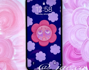 Pink crying flower with light/dark purple background digital wallpaper screensaver phone background BUNDLE