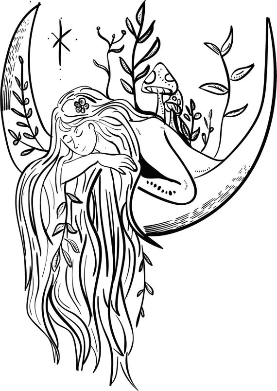 Mujer En La Luna Imprimible Para Colorear - Etsy Mujer En La Luna Imprimible Para Colorear - Etsy