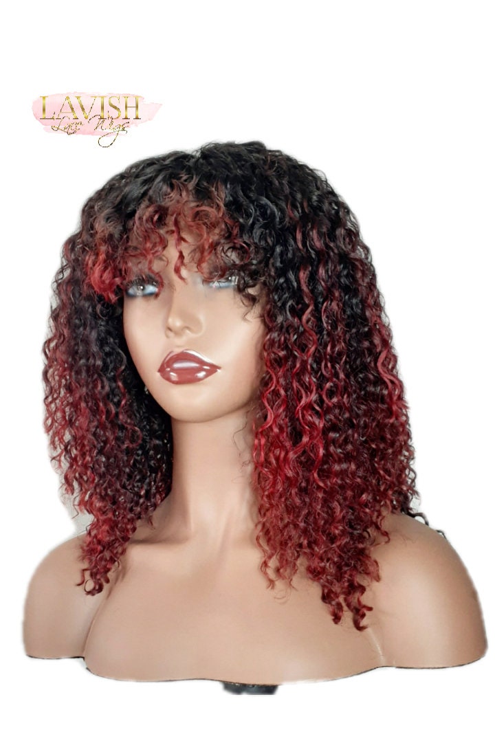 Curly Red 13x4 lace front wig handmade custom Human Hair Wig Etsy