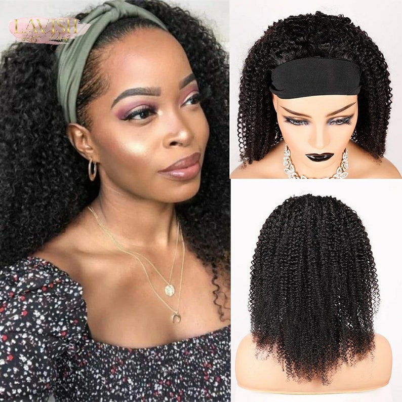 Kinky Curl Headband Full Wig Handmade Human Hair Wigs 1228in Etsy