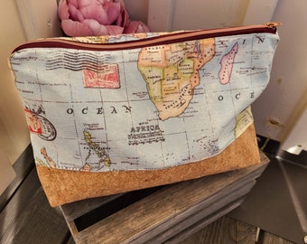 Toiletry bag travel fever world map fabric wash bag cosmetic bag make-up bag world map cork fabric