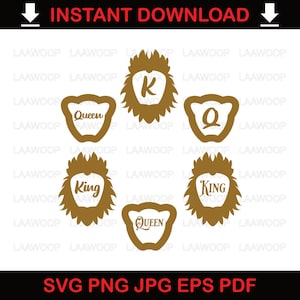 King and Queen, Lion K and Q - SVG PNG JPG Eps Pdf files