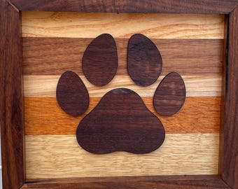 Pfotenabdruck Schild - Rustikales Mischholz mit Holzrahmen