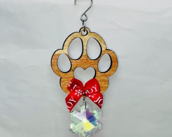 Hund Weihnachtsschmuck | Holz Pfoten Kristall Schneeflocke | Hund Liebhaber Geschenk