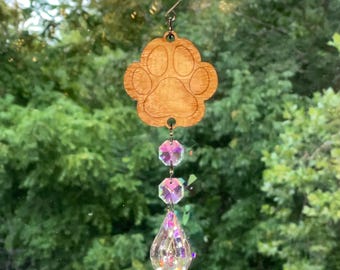 Hund Pfoten Kristall Suncatcher, Honig Robin Holz, Regenbogen Maker
