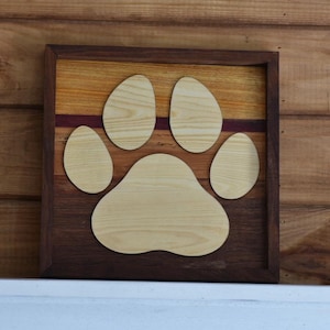 Big Paw Print Sign - Rustic Framed Mixed Wood