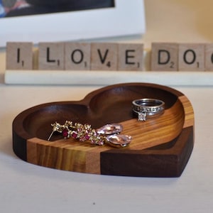 Trinket Tray Mixed Woods Heart || Change Dish || Jewelry Holder
