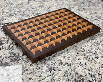 End Grain Butcher Block Cutting Board - 3 Dimensional Walnut, Maple & Cherry
