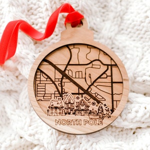Ornament noordpoolhorizonkaart - uniek kerstcadeau met reisthema, stadssouvenir en gepersonaliseerde aandenken
