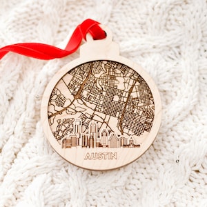 Ornament skyline kaart Austin Texas - uniek kerstcadeau met reisthema, stadssouvenir en gepersonaliseerde aandenken