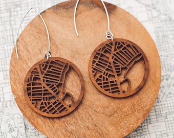 Portland Street Map Earrings - Maine Souvenir, Unique Travel Themed Gift, and Personalized Keepsake
