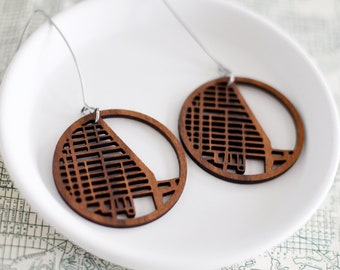 Chicago Street Map Earrings - Illinois Souvenir, Unique Travel Themed Gift, and Personalized Keepsake