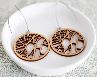 Paris Street Map Earrings - France Souvenir, Eiffel Tower Area, Unique Travel Themed Gift, and Personalized Keepsake