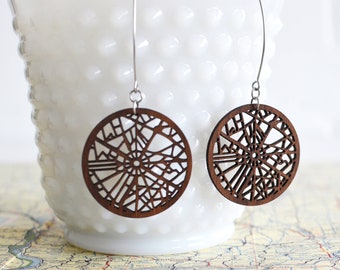 Paris Street Map Earrings - France Souvenir, Arc de Triomphe & Champs-Élysées Area, Unique Travel Themed Gift, and Personalized Keepsake