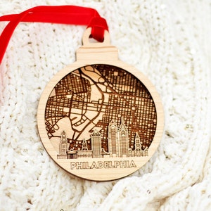 Ornament skyline kaart Philadelphia (Pennsylvania) - uniek kerstcadeau met reisthema, stadssouvenir en gepersonaliseerde aandenken