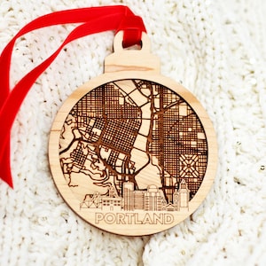 Ornament skyline kaart Portland Oregon - uniek kerstcadeau met reisthema, stadssouvenir en gepersonaliseerde aandenken