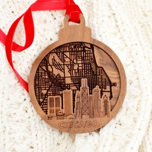 Ornament skyline kaart Chicago Illinois - uniek kerstcadeau met reisthema, stadssouvenir en gepersonaliseerde aandenken