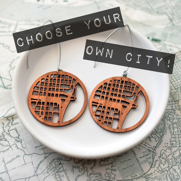 Custom City Map Earrings - Unique Travel Themed Gift, City Souvenir, and Personalized Keepsake