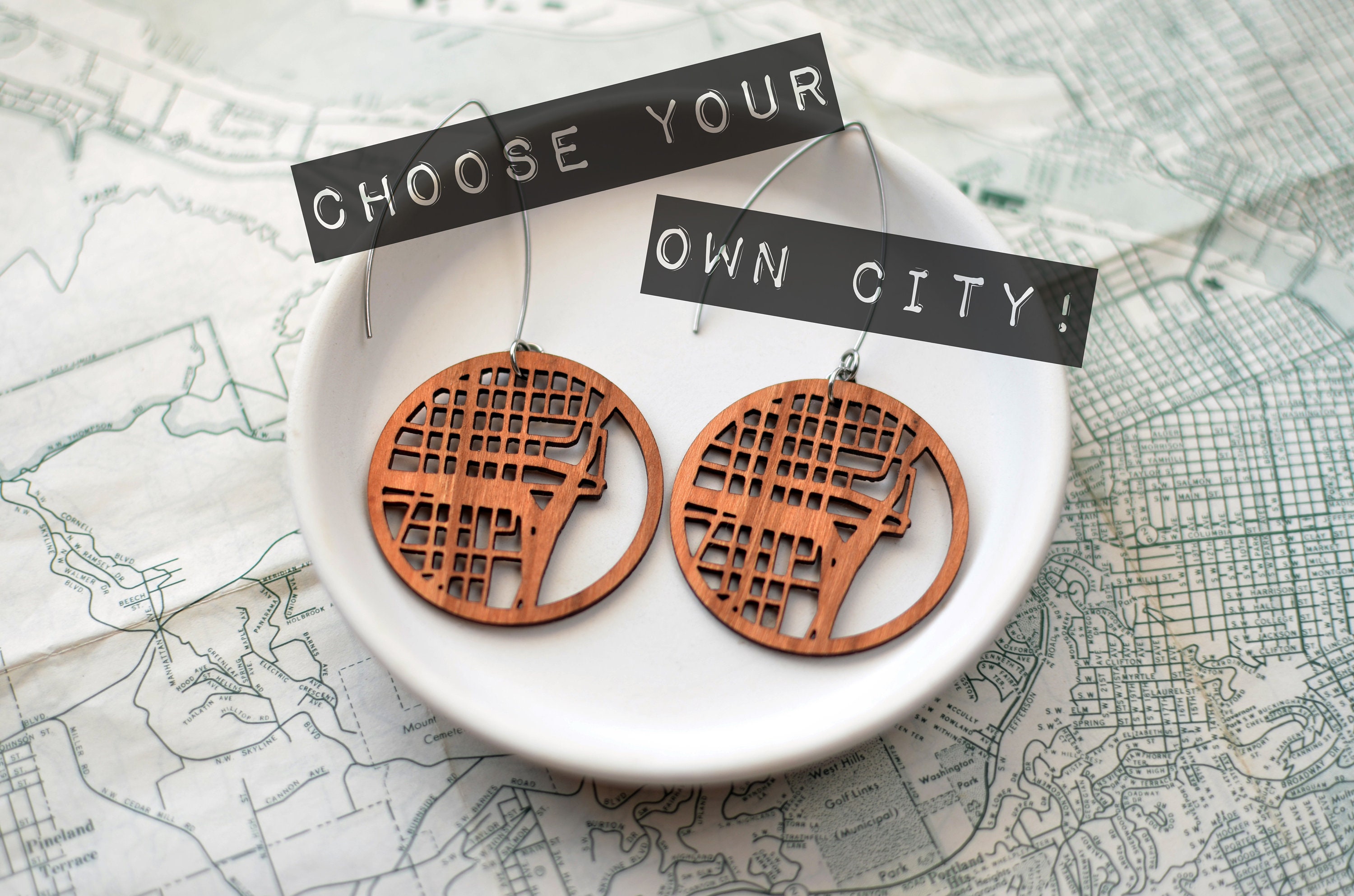 Custom City Map Earrings - Unique Travel Themed Gift, City Souvenir, and Personalized Keepsake