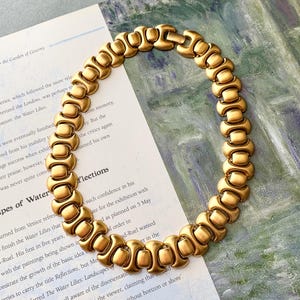 Vintage Monet Gold Tone Statement Link Necklace | Bold Chunky Collar Geometric Choker, 1980s Designer Jewelry, Retro Glam Gift for Her