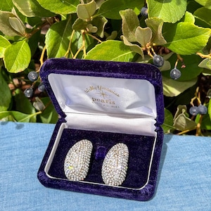 JARIN Pavé Crystal Clip-on Earrings • Vintage Domed Rhinestone