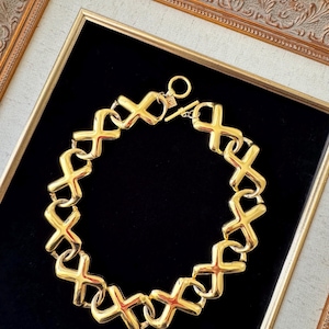 Vintage Anne Klein Gold X Link Statement Necklace | Bold statement Designer Jewelry | Chunky 90s Style Collar Signed Anne Klein Gift for her