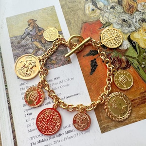 Premier Designs Gold Coin Charm Bracelet Vintage Medallion Charm Statement Jewelry