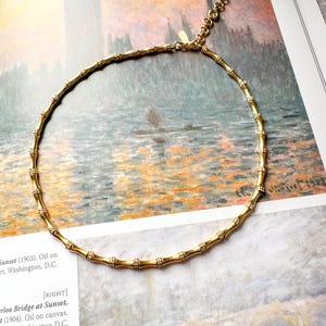 Vintage Monet Bamboo Necklace • Gold Tone Collar Choker • 1980s Designer Jewelry • Asian Inspired Statement Necklace • Retro Gift