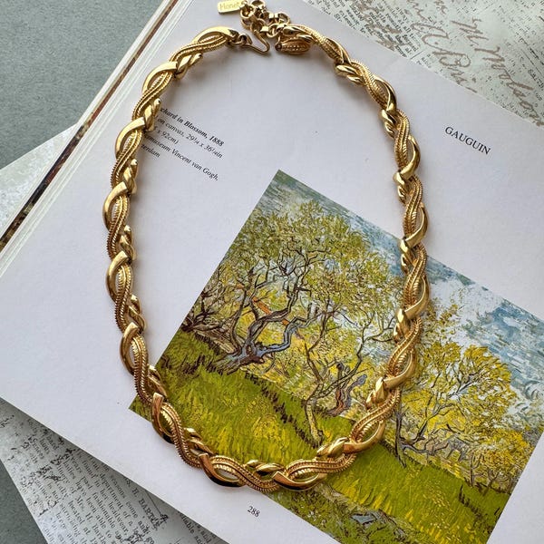 Collier Ras De Cou Monet Art Déco - Émail Noir Et Doré, Occasion, Style Vintage
