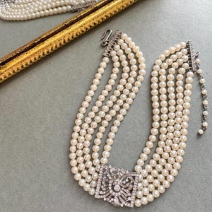 KJL Kenneth Jay Lane Pearl Choker Necklace Art Deco Bridal Jewelry 5 Strand Couture