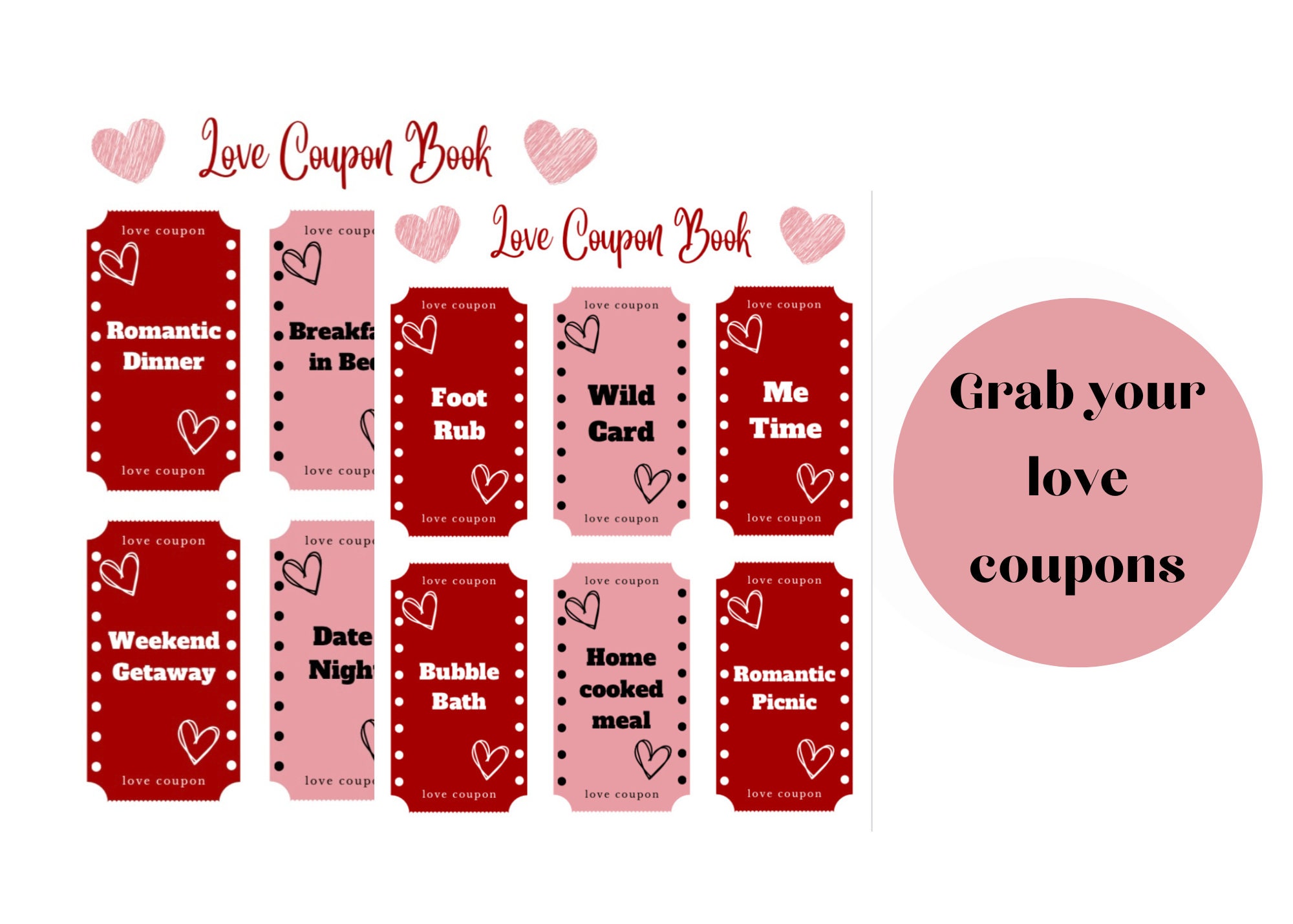 Printable Love Coupon Book Date Night Tickets Love Coupons Template DIY