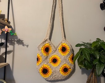 Sunflower Crochet Tote Bag