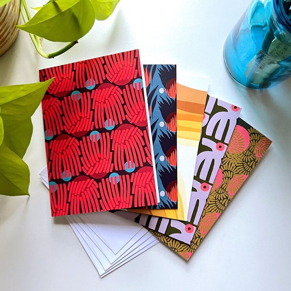 Folded Cards with Envelopes - Pack of 5 - Abstract Pattern Stationery, blank cards