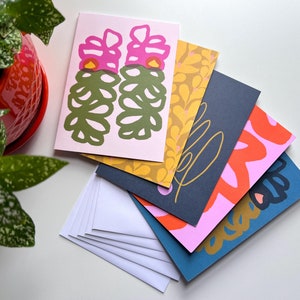 Cartes pliées florales avec enveloppes - Lot de 5 - Papeterie à motif abstrait, cartes vierges