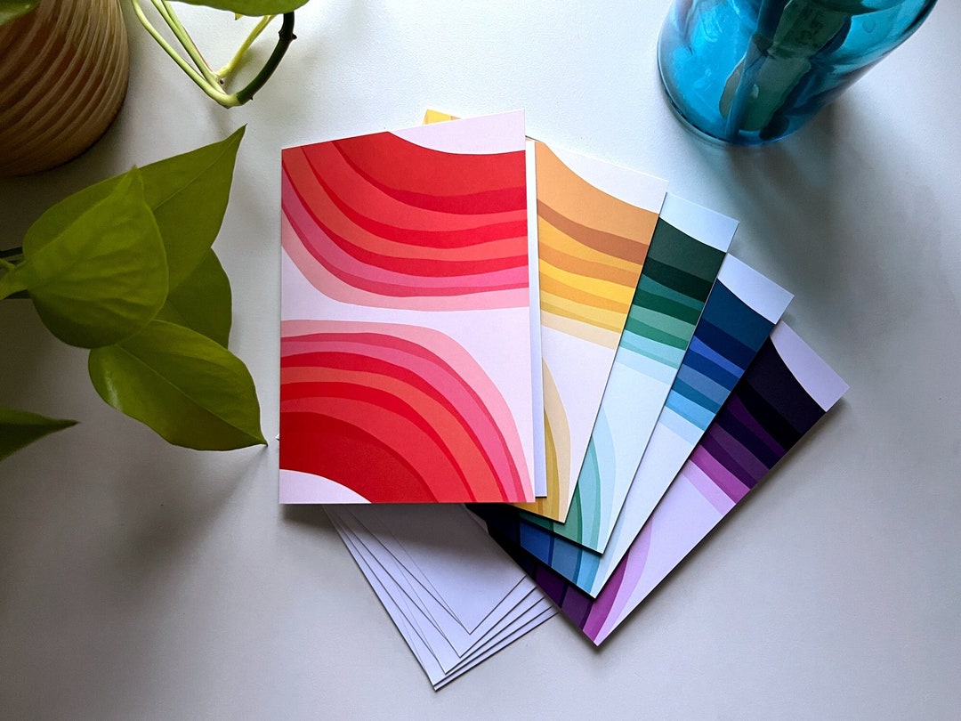 Rainbow Folded Cards With Envelopes - Pack of 5 - Abstract Pattern ...