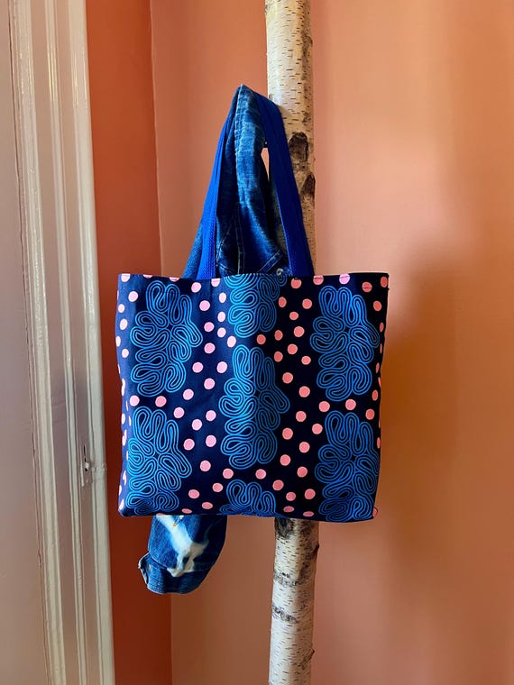 100% Cotton Canvas Tote Bag - Blue, Original Hand-Drawn Art Design