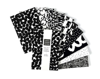 Black & White Abstract Dots Postcards - Variety Pack of 10 Blank Cards