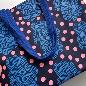 Bolso tote de lona 100% algodón - Azul, diseño artístico original dibujado a mano imagen 5
