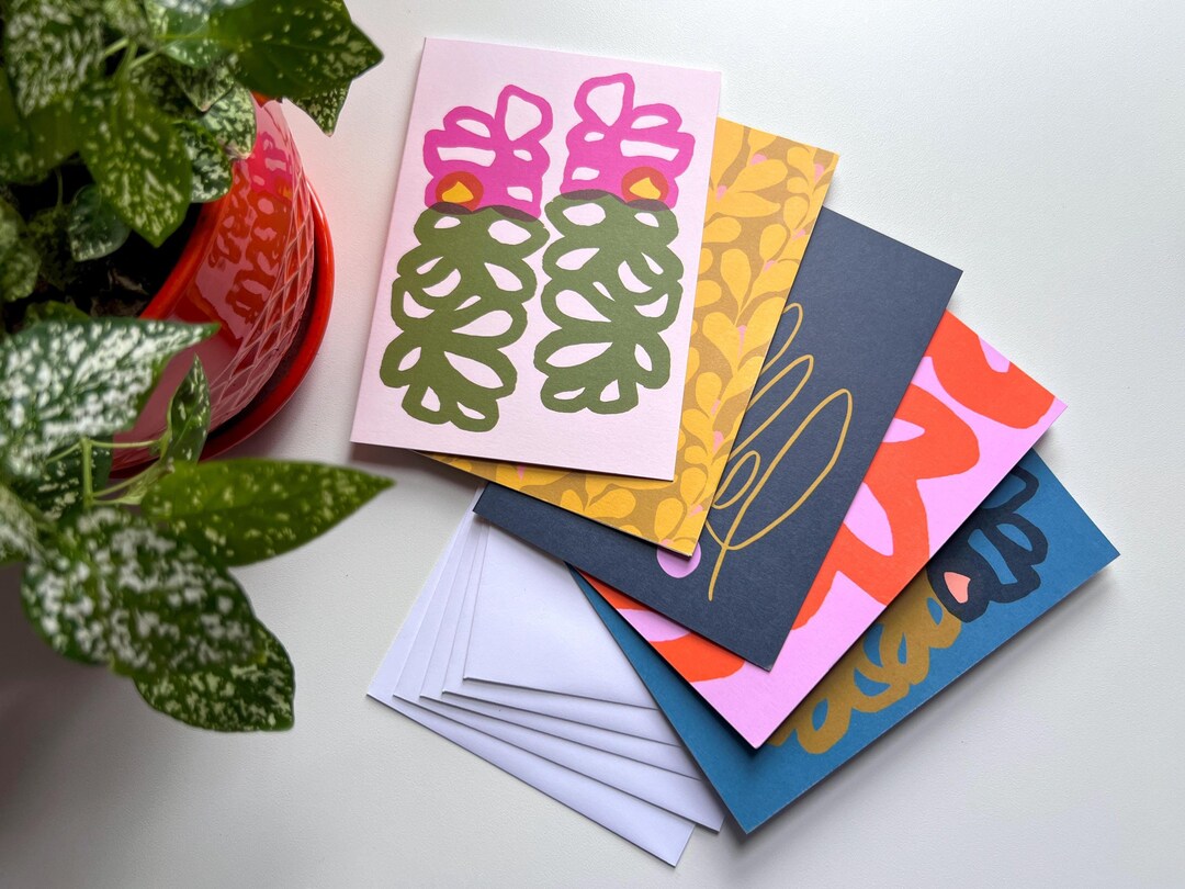 Florals Folded Cards With Envelopes - Pack of 5 - Abstract Pattern ...