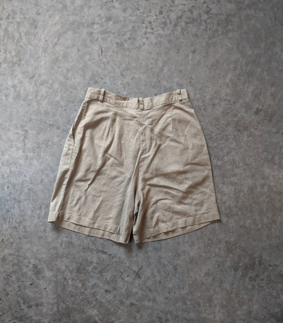 Tan Linen High Waisted Lightweight Pleated Shorts - image 4