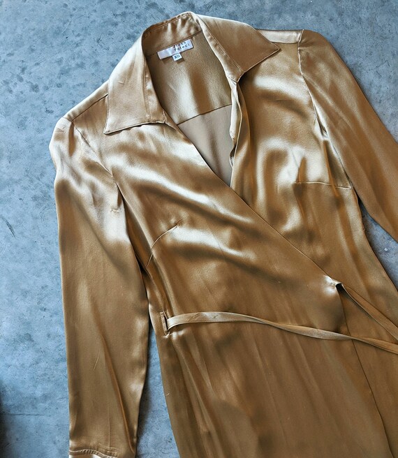 Gold Midi Silk V Neck Wrap Dress