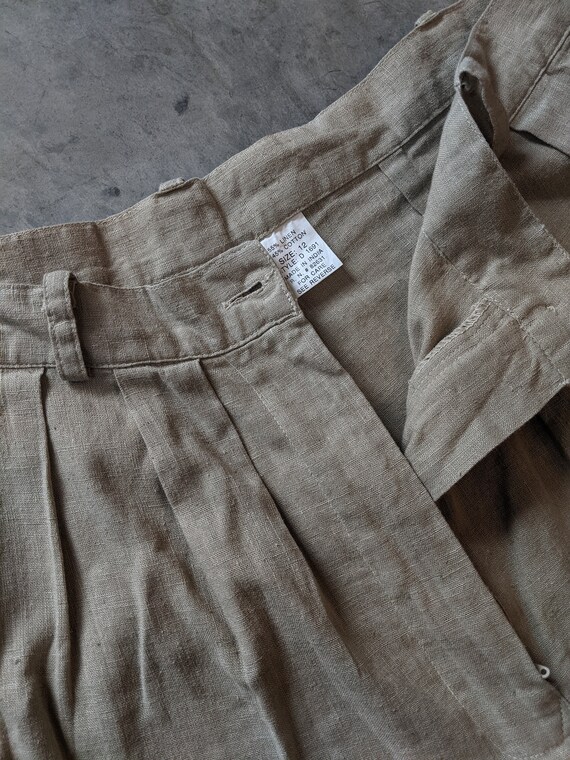 Tan Linen High Waisted Lightweight Pleated Shorts - image 2