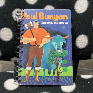 Cuaderno infantil vintage reciclado con encuadernación de alambre - Paul Bunyan y Babe, el gran buey azul *¿Buscas un regalo único?*