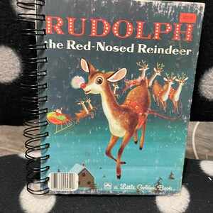 Libreta de espiral encuadernada en forma de libro infantil vintage reciclado - Little Golden Book Rudolph, el reno de la nariz roja *¿Buscas un regalo único?*